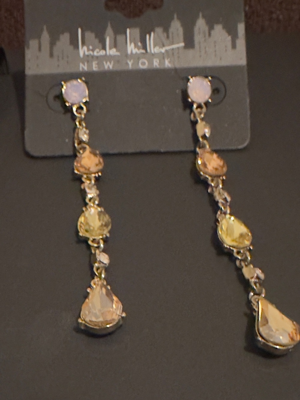 NEW WITH TAGS Nicole Miller New York Multicolor Teardrop Drop Earrings - Gold.